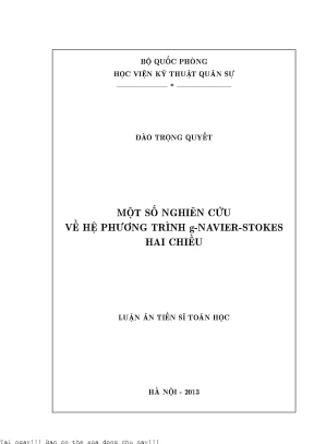 Một số nghiên cứu về hệ phương trình g navier stokes hai chiều