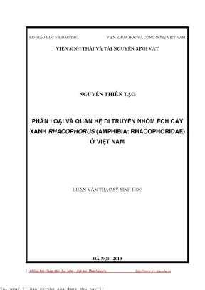Phân loại và quan hệ di truyền nhóm ếch cây xanh rhacophorus amphibia rhacophoridae ở việt nam