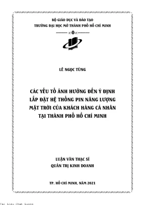 Các yếu tố ảnh hưởng đến ý định lắp đặp hệ thống pin năng lượng mặt trời của khách hàng cá nhân tại thành phố hồ chí minh