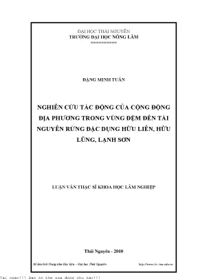 Nghiên cứu tác động của cộng đồng địa phương trong vùng đệm đến tài nguyên rừng rừng đặc dụng hữu liên hữu lũng lạng sơn