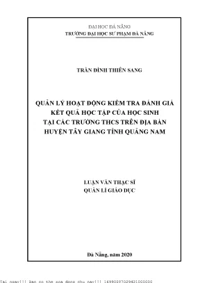 Quản lý hoạt động kiểm tra đánh giá kết quả học tập của học sinh tại các trường thcs trên địa bàn huyện tây giang tỉnh quảng nam