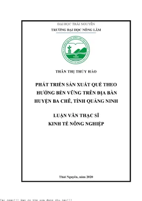 Phát triển sản xuất quế theo hướng bền vững trên địa bàn huyện ba chẽ tỉnh quảng ninh