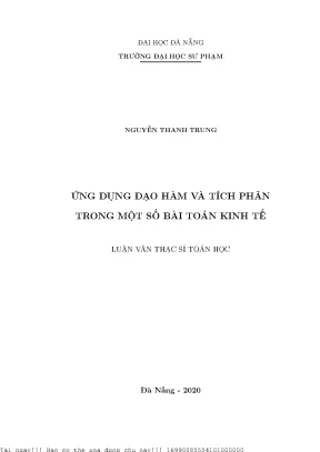 Ứng dụng đạo hàm và tích phân trong một số bài toán kinh tế