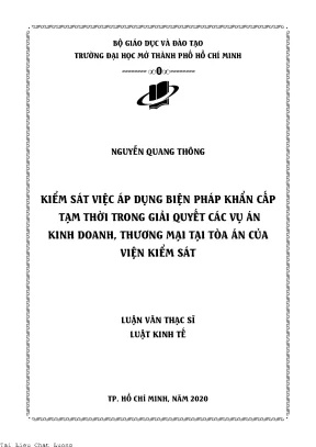 Kiểm sát việc áp dụng biện pháp khẩn cấp tạm thời trong giải quyết các vụ án kinh doanh thương mại tại tòa án của viện kiểm sát