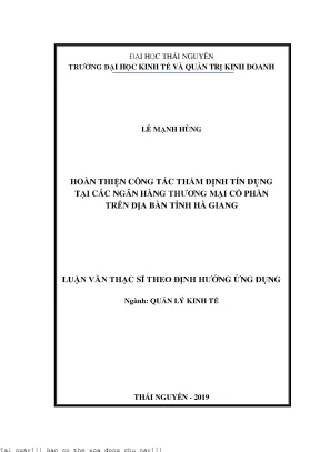 Hoàn thiện công tác thẩm định tín dụng tại các ngân hàng thương mại cổ phần trên địa bàn tỉnh hà giang
