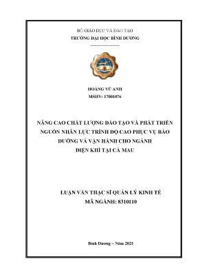 Nâng cao chất lượng đào tạo và phát triển nguồn nhân lực trình độ cao phục vụ bảo dưỡng và vận hành cho ngành điện khí tại cà mau
