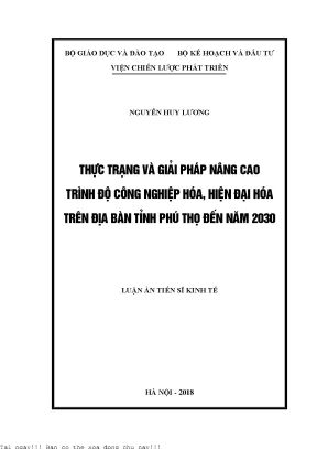 Thực trạng và giải pháp nâng cao trình độ công nghiệp hóa hiện đại hóa trên địa bàn tỉnh phú thọ đến năm 2030