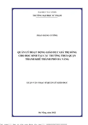 Quản lý hoạt động giáo dục giá trị sống cho học sinh tại các trường thcs quận thanh khê thành phố đà nẵng