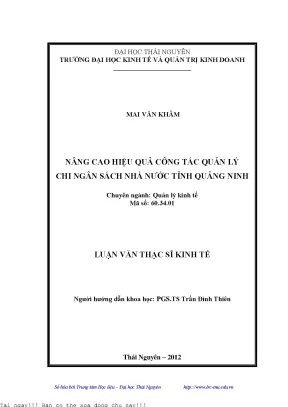 Nâng cao hiệu quả công tác quản lý chi ngân sách nhà nước tỉnh quảng ninh
