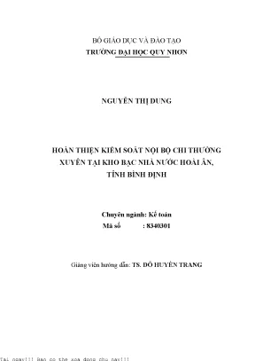 Hoàn thiện kiểm soát nội bộ chi thường xuyên tại kho bạc nhà nước hoài ân tỉnh bình định