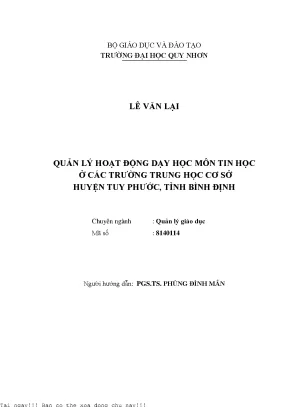 Quản lý hoạt động dạy học môn tin học ở các trường trung học cơ sở huyện tuy phước tỉnh bình định