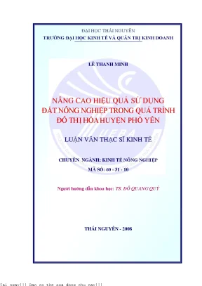 Nâng cao hiệu quả sử dụng đất nông nghiệp trong quá trình đô thị hóa huyện phổ yên
