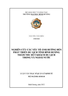 Nghiên cứu các yếu tố ảnh hưởng đến phát triển du lịch tỉnh bình dương nhằm thu hút khách du lịch trong và ngoài nước