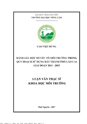 Đánh giá một số yếu tố môi trường trong quy hoạch sử dụng đất thành phố lào cai giai đoạn 2011 2015