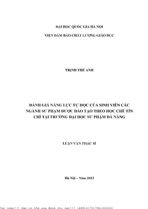 Đánh giá năng lực tự học của sinh viên các ngành sư phạm được đào tạo theo học chế tín chỉ tại trường đại học sư phạm đà nẵng