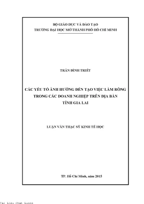 Các yếu tố ảnh hưởng đến tạo việc làm ròng trong các doanh nghiệp trên địa bàn tỉnh gia lai