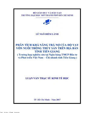 Phân tích khả năng trả nợ của hộ vay vốn nuôi trồng thủy sản trên địa bàn tiền giang