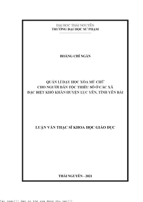 Quản lí dạy học xóa mù chữ cho người dân tộc thiểu số ở các xã đặc biệt khó khăn huyện lục yên tỉnh yên bái