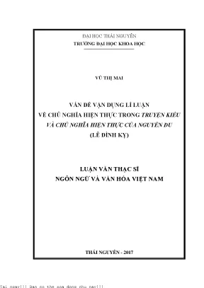 Vấn đề vận dụng lí luận về chủ nghĩa hiện thực trong truyện kiều và chủ nghĩa hiện thực của nguyễn du lê đình kỵ