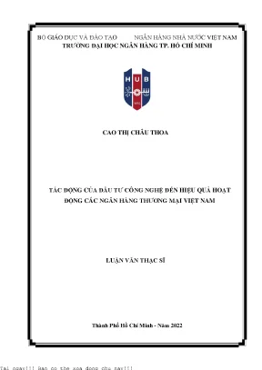 Tác động của đầu tư công nghệ đến hiệu quả hoạt động các ngân hàng thương mại việt nam 2022