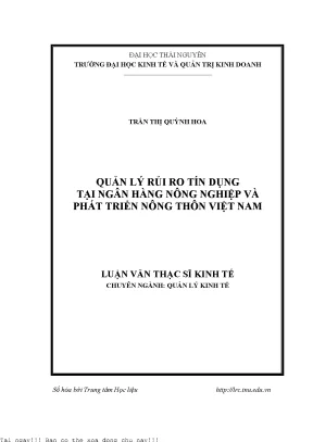 Quản lý rủi ro tín dụng tại ngân hàng nông nghiệp và phát triển nông thôn việt nam