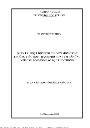 Quản lý hoạt động tổ chuyên môn ở các trường tiểu học thành phố kon tum đáp ứng yêu cầu đổi mới giáo dục phổ thông