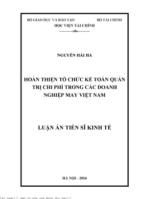 Hoàn thiện tổ chức kế toán quản trị chi phí trong các doanh nghiệp may việt nam