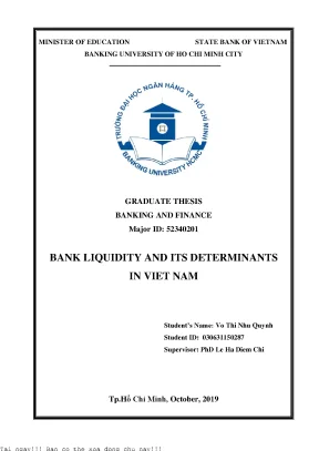 Bank liquidity and its determinants in viet nam bachelor thesis of banking and finance
