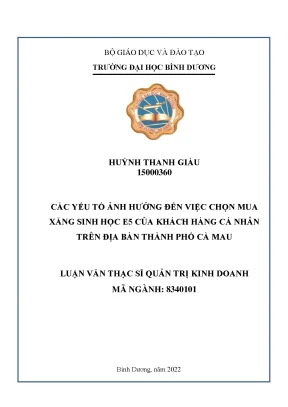 Các yếu tố ảnh hưởng đến việc chọn mua xăng sinh học e5 của khách hàng cá nhân trên địa bàn thành phố cà mau