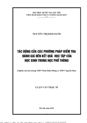 Tác động của các phương pháp kiểm tra đánh giá đến kết quả học tập của học sinh trung học phổ thông