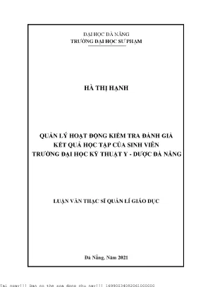 Quản lý hoạt động kiểm tra đánh giá kết quả học tập của sinh viên trường đại học kỹ thuật y dược đà nẵng