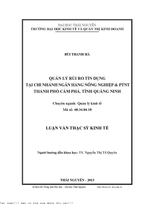 Quản lý rủi ro tín dụng tại ngân hàng nông nghiệpptnt thành phố cẩm phả tỉnh quảng ninh