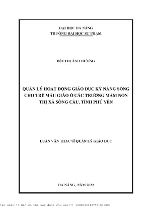 Quản lý hoạt động giáo dục kỹ năng sống cho trẻ mẫu giáo ở các trường mầm non thị xã sông cầu tỉnh phú yên