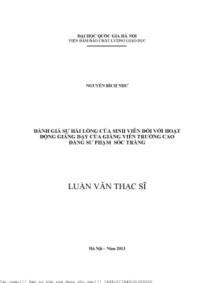 Đánh giá sự hài lòng của sinh viên đối với hoạt động giảng dạy của giảng viên trường cao đẳng sư phạm sóc trăng
