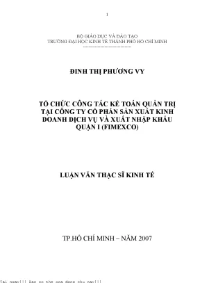 Tổ chức công tác kế toán quản trị tại công ty cổ phần sản xuất kinh doanh dịch vụ và xuất nhập khẩu quận 1 fimexco