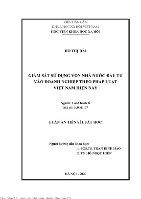 Giám sát sử dụng vốn nhà nước đầu tư vào doanh nghiệp theo pháp luật việt nam hiện nay