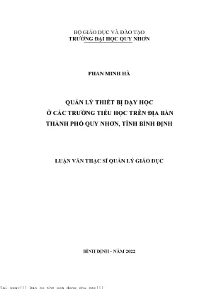 Quản lý thiết bị dạy học ở các trường tiểu học trên địa bàn thành phố quy nhơn tỉnh bình định