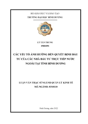 Các yếu tố ảnh hưởng đến quyết định đầu tư của các nhà đầu tư trực tiếp nước ngoài tại tỉnh bình dương