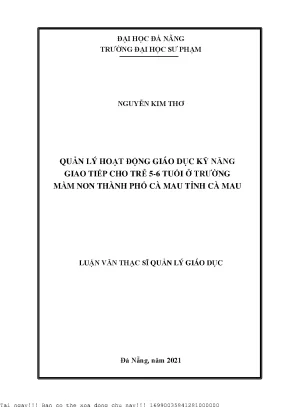 Quản lý hoạt động giáo dục kỹ năng giao tiếp cho trẻ 5 6 tuổi ở trường mầm non thành phố cà mau tỉnh cà mau