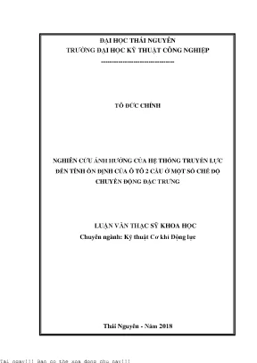 Nghiên cứu ảnh hưởng của hệ thống truyền lực đến tính ổn định của ô tô 2 cầu ở một số chế độ chuyển động đặc trưng