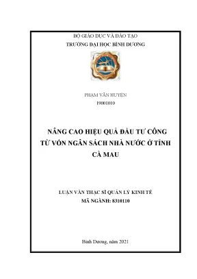 Nâng cao hiệu quả đầu tư công từ vốn ngân sách nhà nước ở tỉnh cà mau