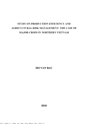 Study on production efficiency and agricultural risk management the case of major crops in northern vietnam