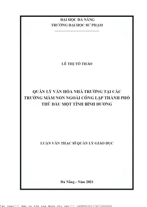 Quản lý văn hóa nhà trường tại các trường mầm non ngoài công lập thành phố thủ dầu một tỉnh bình dương