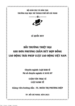 Bồi thường thiệt hại khi đơn phương chấm dứt hợp đồng lao động trái pháp luật lao động việt nam