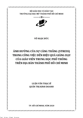 Ảnh hưởng của sự căng thẳng stress trong công việc đến hiệu quả giảng dạy của giáo viên trung học phổ thông trên địa bàn thành phố hồ chí minh