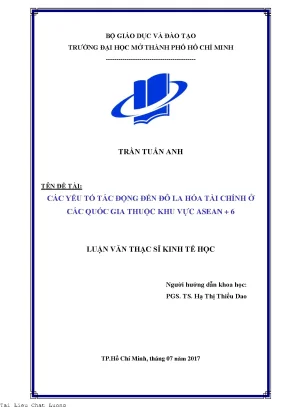 Các yếu tố tác động đến đô la hóa tài chính ở các quốc gia thuộc khu vực asean 6