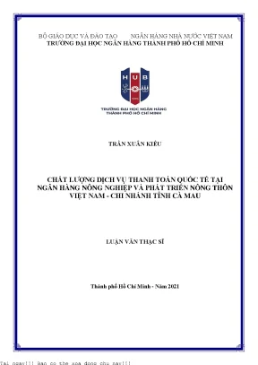 Chất lượng dịch vụ thanh toán quốc tế tại ngân hàng nông nghiệp và phát triển nông thôn việt nam chi nhánh cà mau 2022