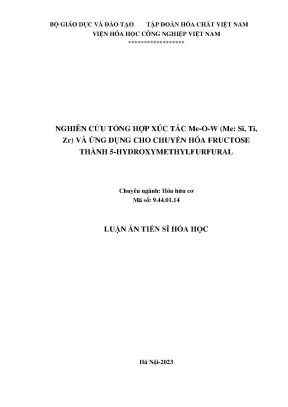 Nghiên cứu tổng hợp xúc tác me o w me si ti zr và ứng dụng cho chuyển hóa fructose thành 5 hydroxymethylfurfural
