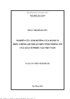 Nghiên cứu ảnh hưởng của hành vi điều chỉnh lợi nhuận đến tính thông tin của giá cổ phiếu tại việt nam