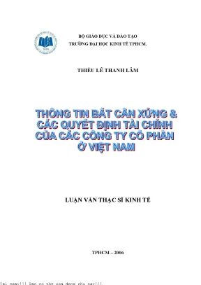 Thông tin bất cân xứng và các quyết định tài chính của các công ty cổ phần ở việt nam